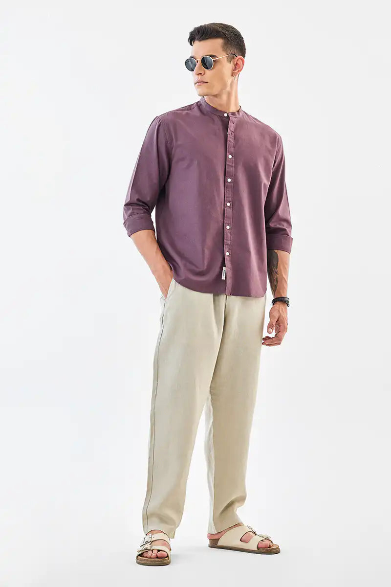 Linen Blend Mandarin Collar Shirt