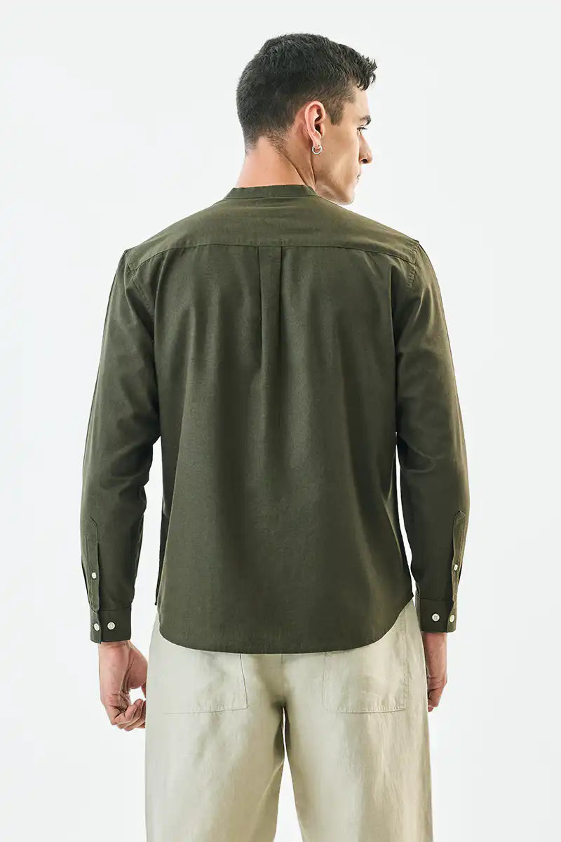 Linen Blend Mandarin Collar Shirt