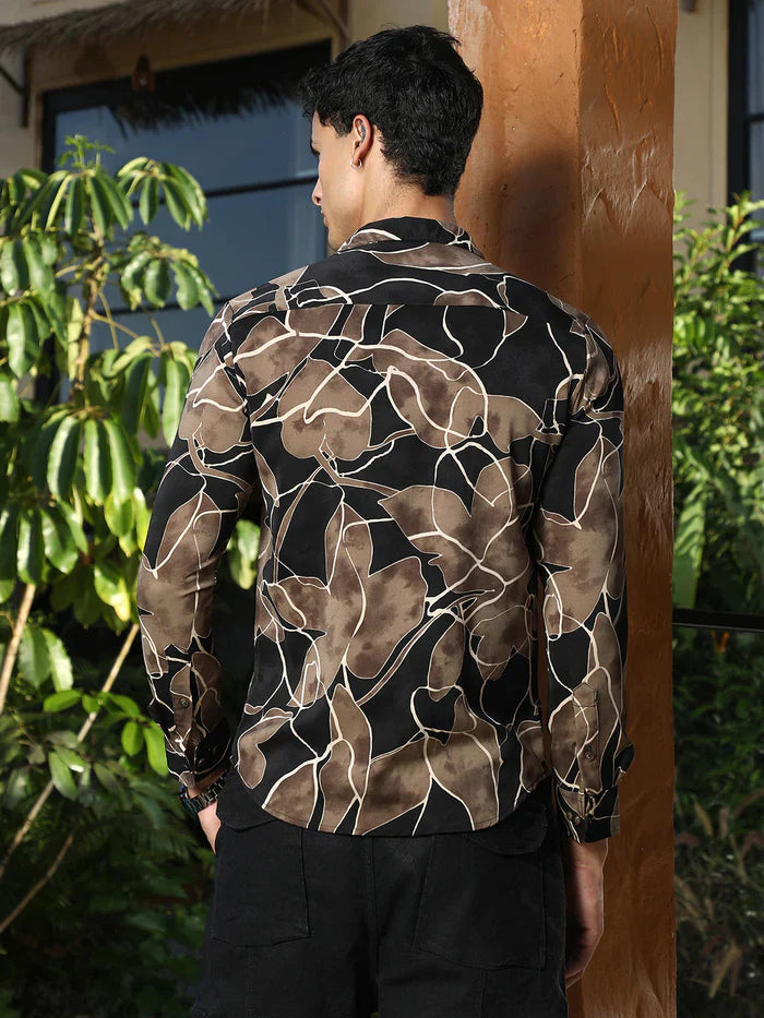 Artistic-Foliage Lined Imrprint Shirt