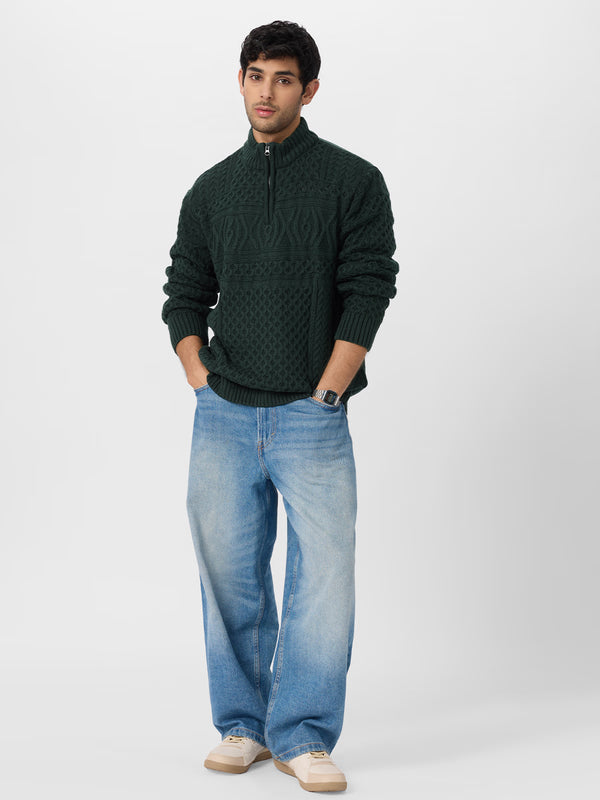 Cable Knit Pullover: Emerald
