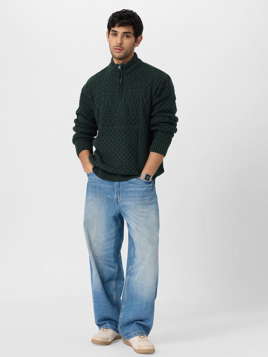 Cable Knit Pullover: Emerald