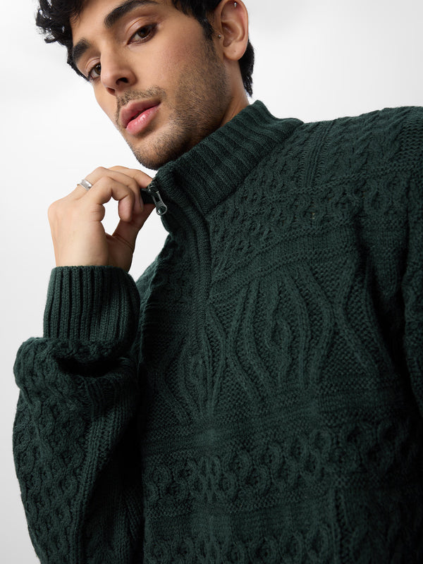 Cable Knit Pullover: Emerald