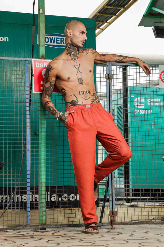 Rust Textured Notched Lapel Collar Shirt with All Day Pants Co-ord Set