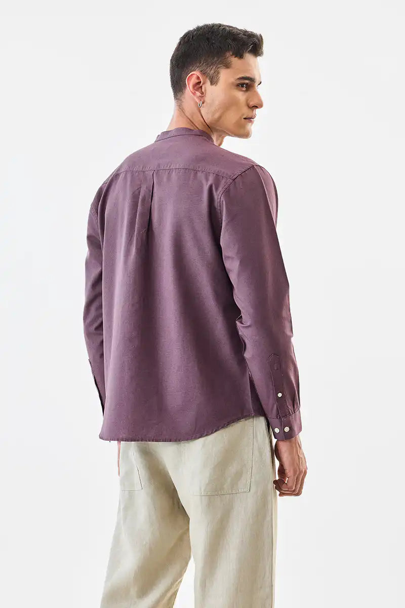 Linen Blend Mandarin Collar Shirt