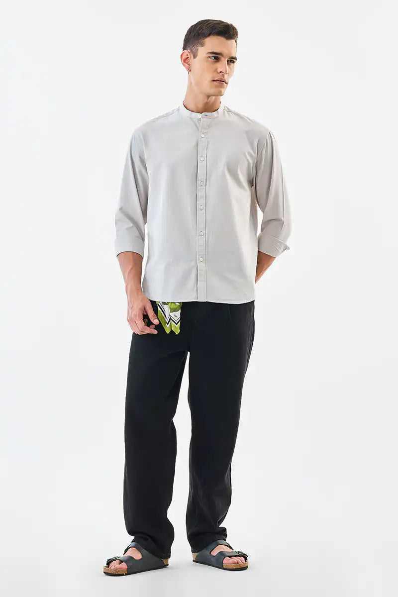Linen Blend Mandarin Collar Shirt