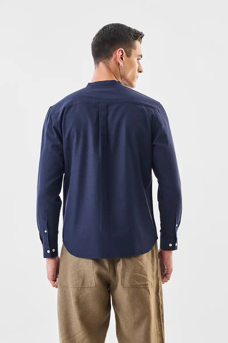 Linen Blend Mandarin Collar Shirt