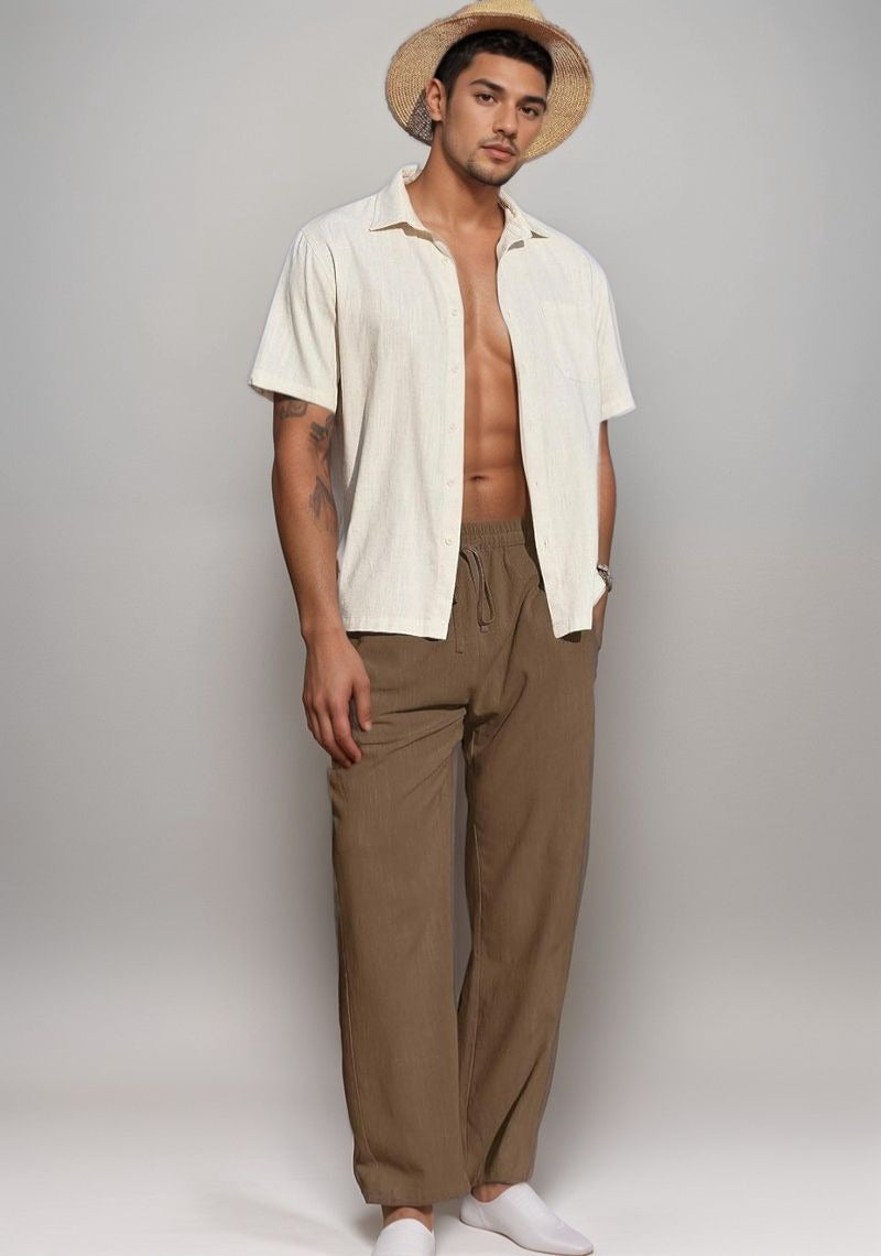 PACK OF 2  Linen Pants | Breathable Comfort & Timeless Style ( White & Brown)