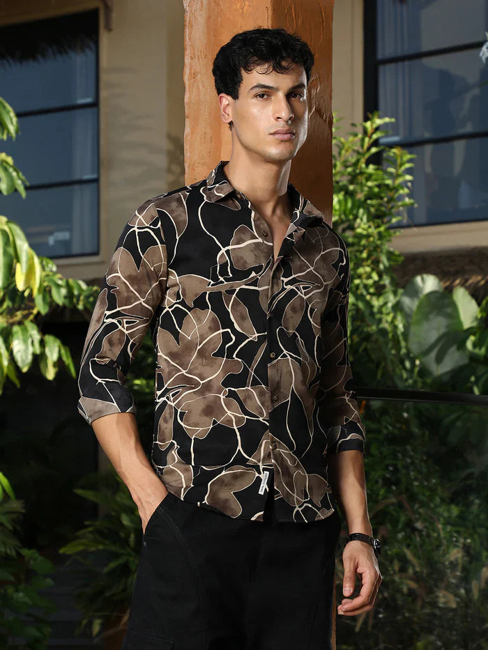 Artistic-Foliage Lined Imrprint Shirt