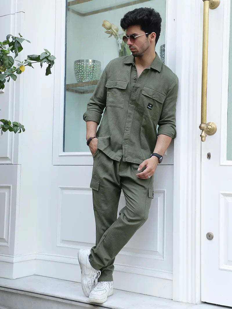 Linen Atlanta Pine Green Cargo Co-Ord Set