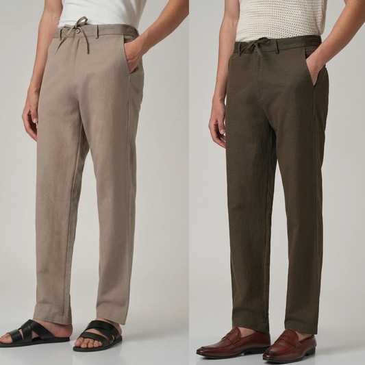 PACK OF 2 Premium Linen Pants – (Beige & Dark Olive)